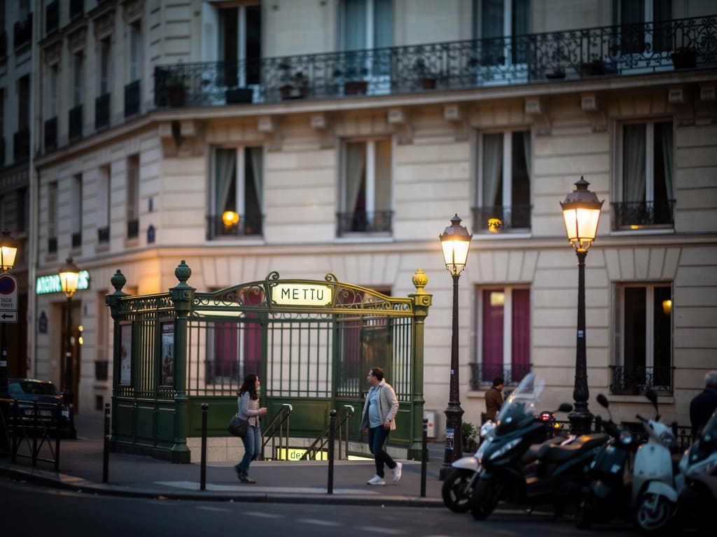 Entrée de métro et architecture parisienne dans le quartier de Pigalle